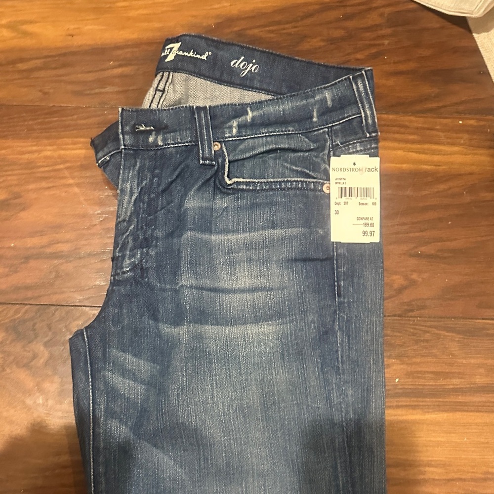 7 For All Mankind Dark Blue Straight Leg Jeans - Picture 3 of 5